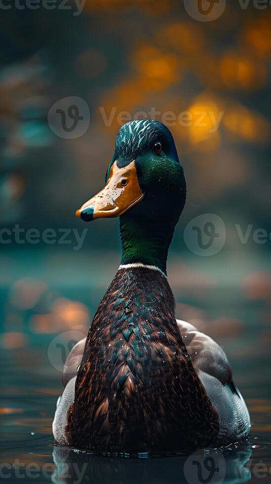 A duck is in the water photo