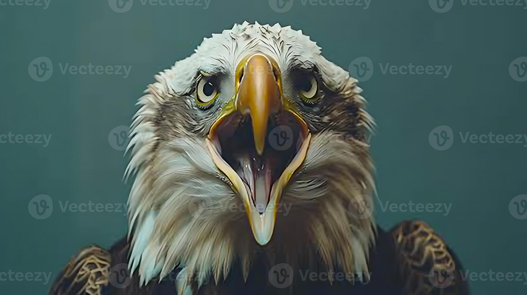 An eagle with its mouth open and its beak open photo