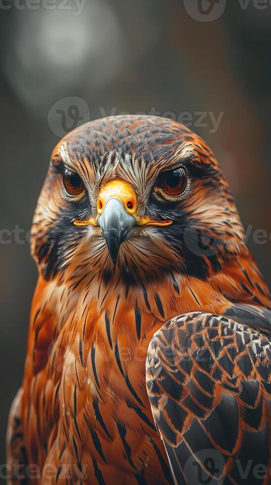 A close up of a hawk with a big yellow beak photo