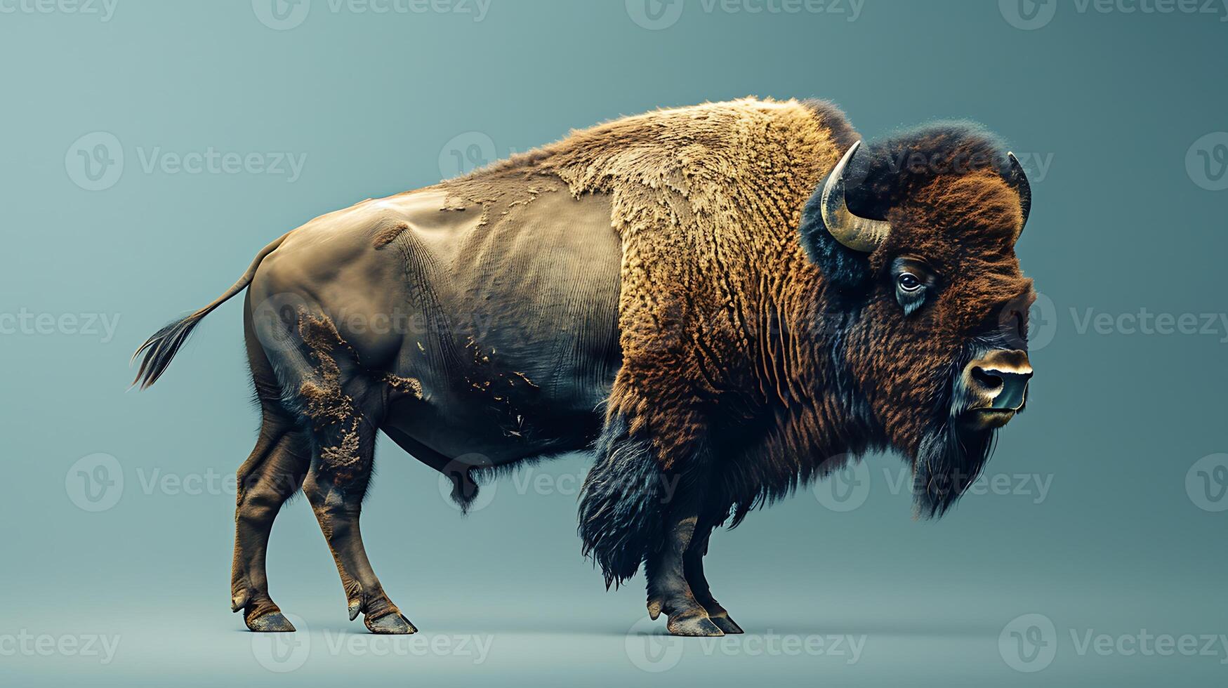 An image of a bison standing on a gray background photo