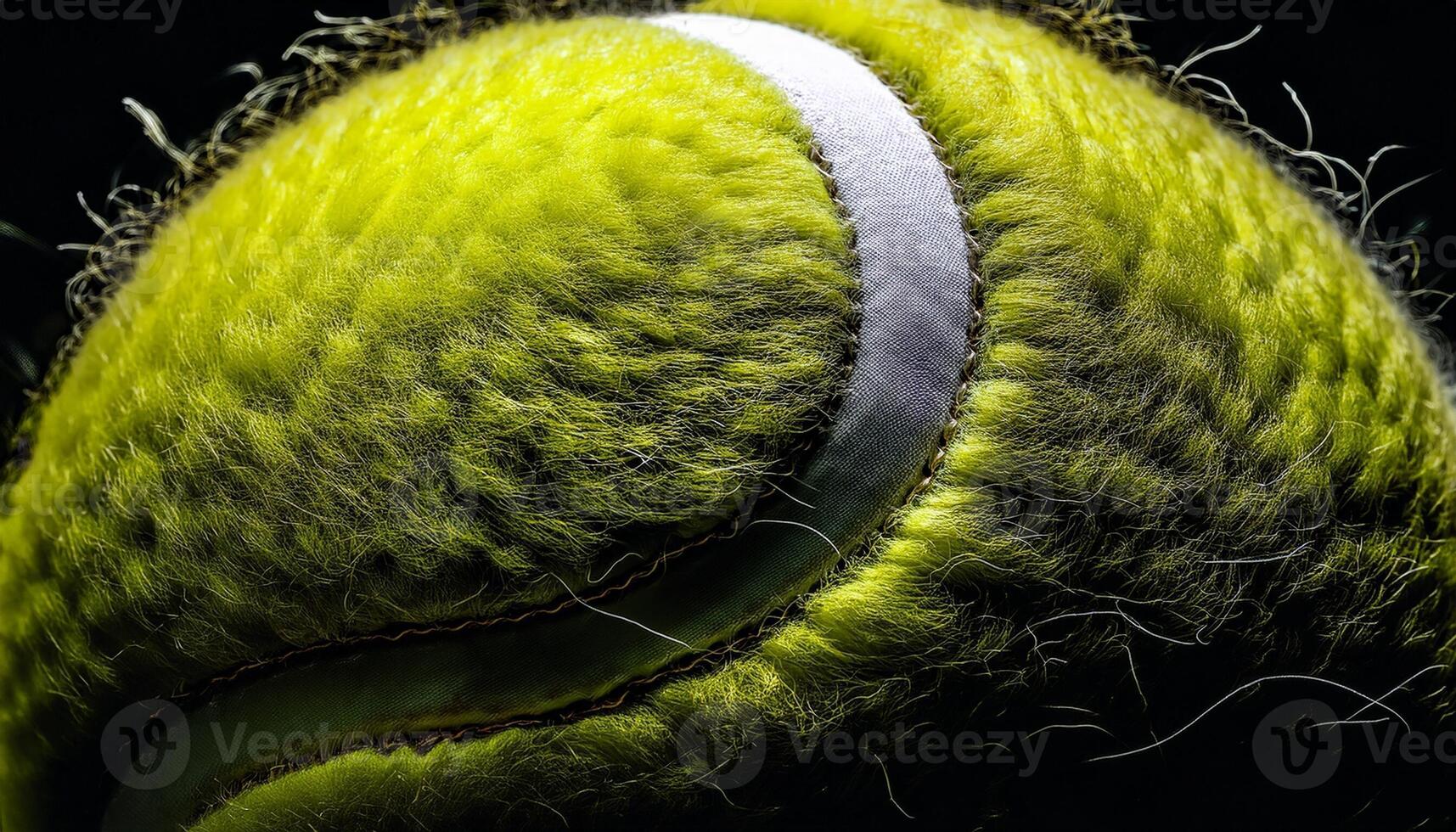 Close-up View of a Textured Tennis Ball Highlighting Its Fibers and Surface Details in Vivid Yellow and White Colors photo