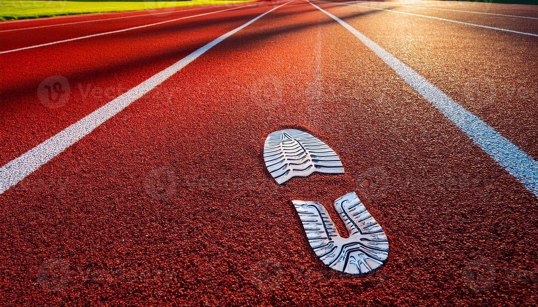 Footprint on an Empty Running Track During Late Afternoon Sunlight Highlighting Athletic Potential photo