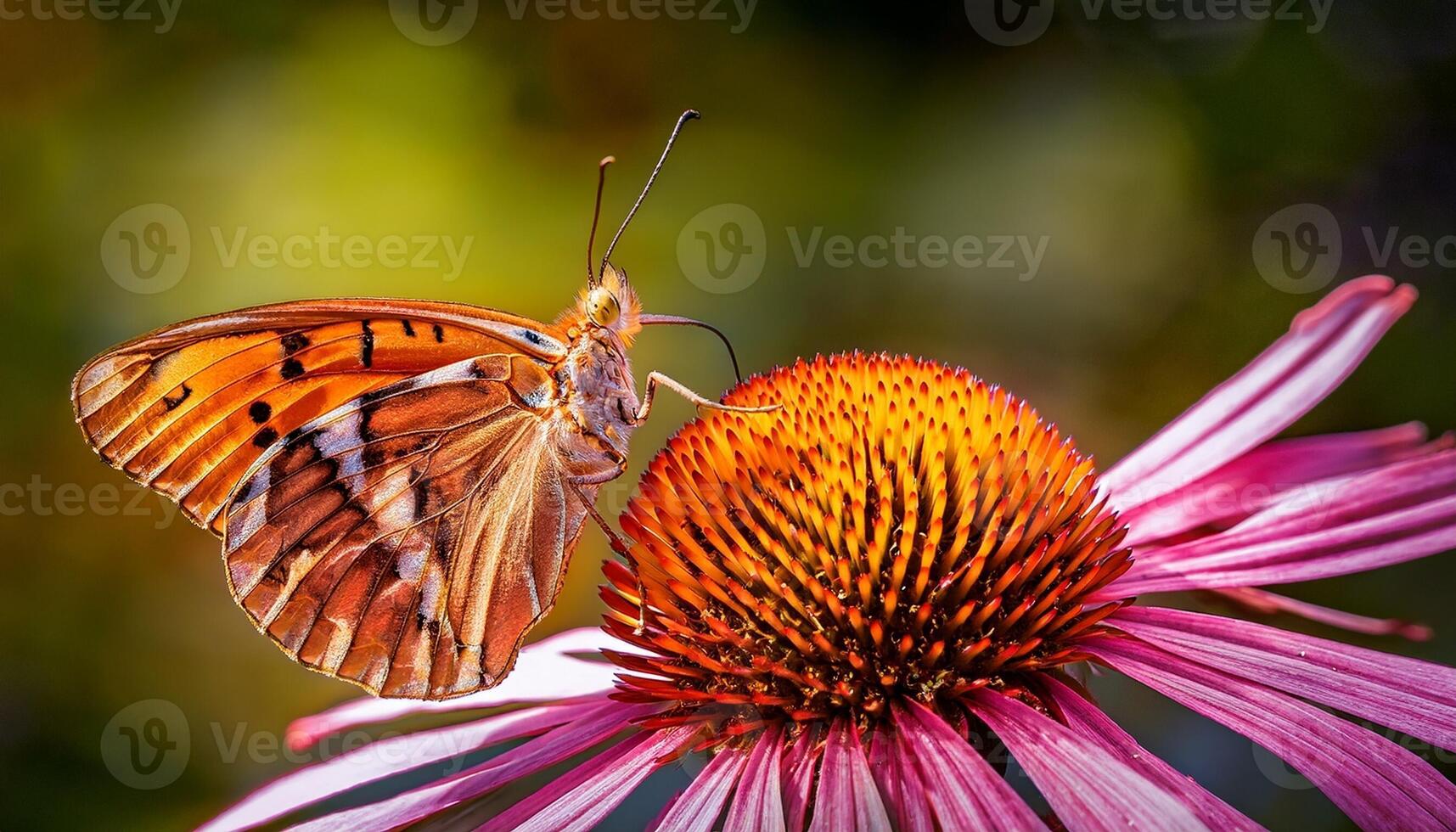 Colorful Butterfly Resting on Vibrant Flower While Pollinating in a Lush Garden During Sunny Afternoon Hours photo
