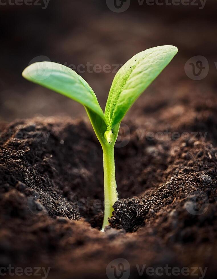 New Plant Sprouting From Fertile Soil in Garden During Spring Season photo