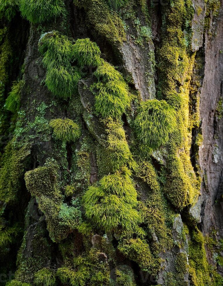 Close-up View of Moss-Covered Tree Trunk in a Forest During Daylight Hours Showcasing Nature's Intricate Textures photo
