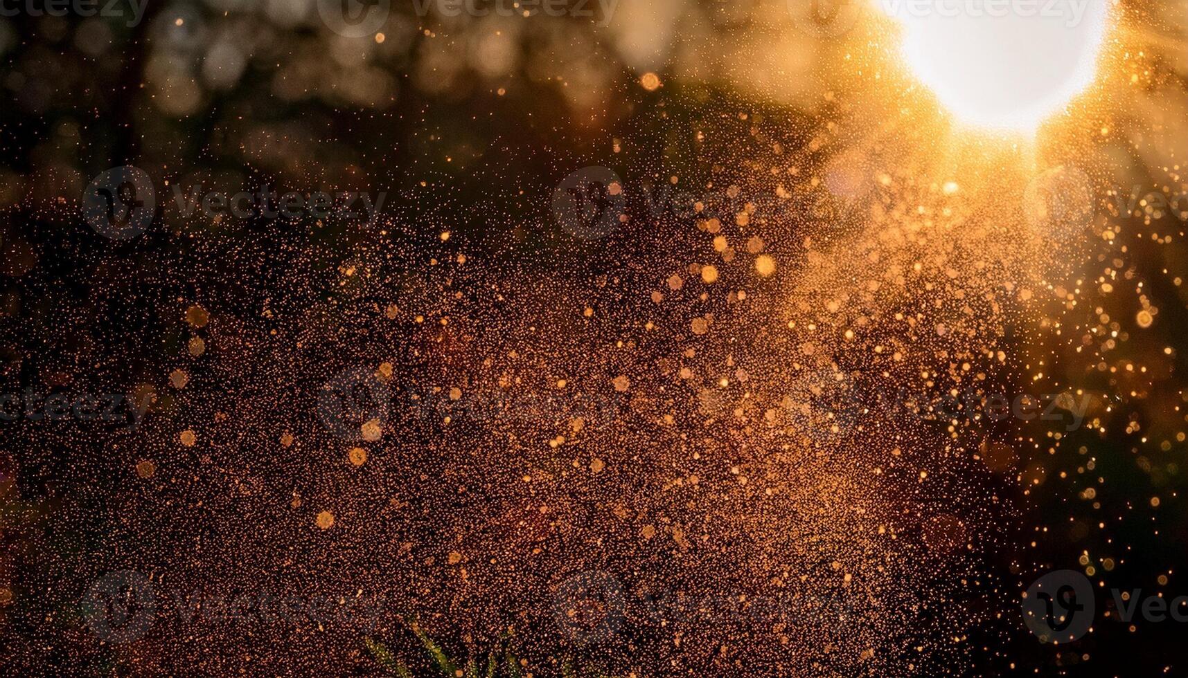 Dazzling Sunlight Filters Through Dust Particles in a Serene Outdoor Setting at Golden Hour photo