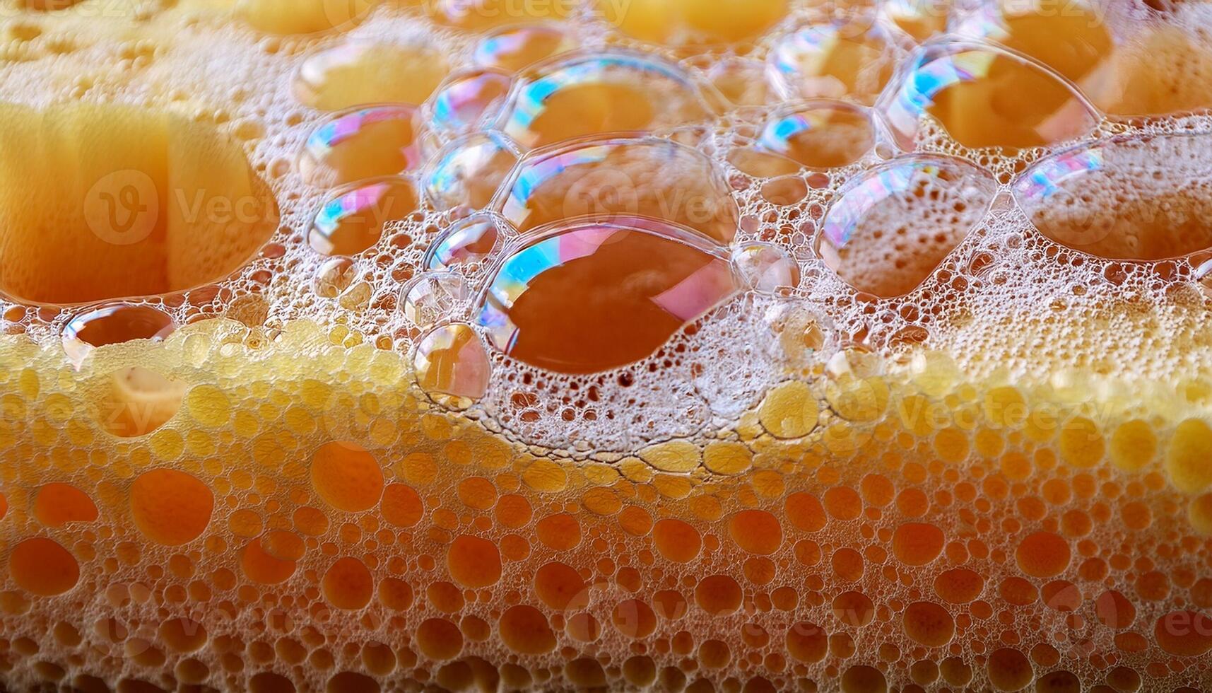 Close-up View of Bubbles and Texture on a Yellow Sponge During a Cleaning Process in Bright Setting photo