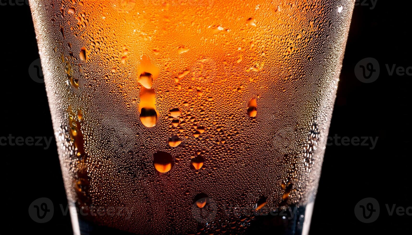 Refreshing Beverage With Condensation in a Clear Glass Illuminated by Soft Light Showcasing Vibrant Colors photo