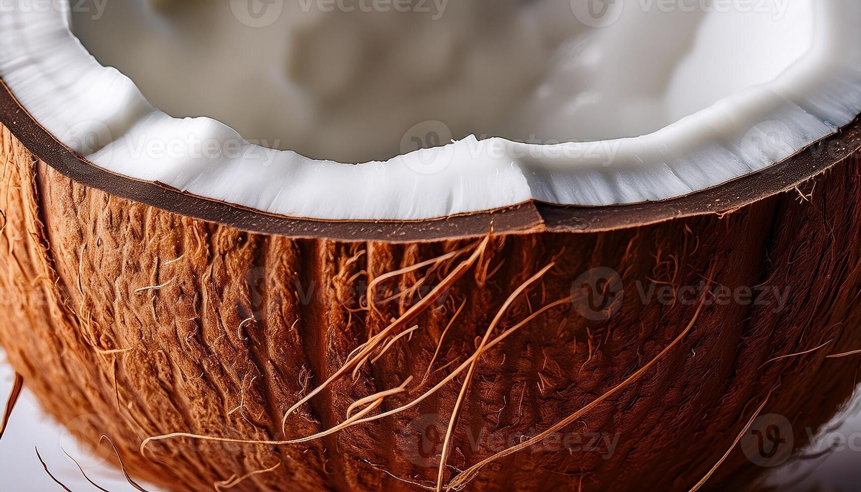 Fresh Coconut Half Reveals Creamy White Flesh and Sweet Liquid Ready for Tasting photo