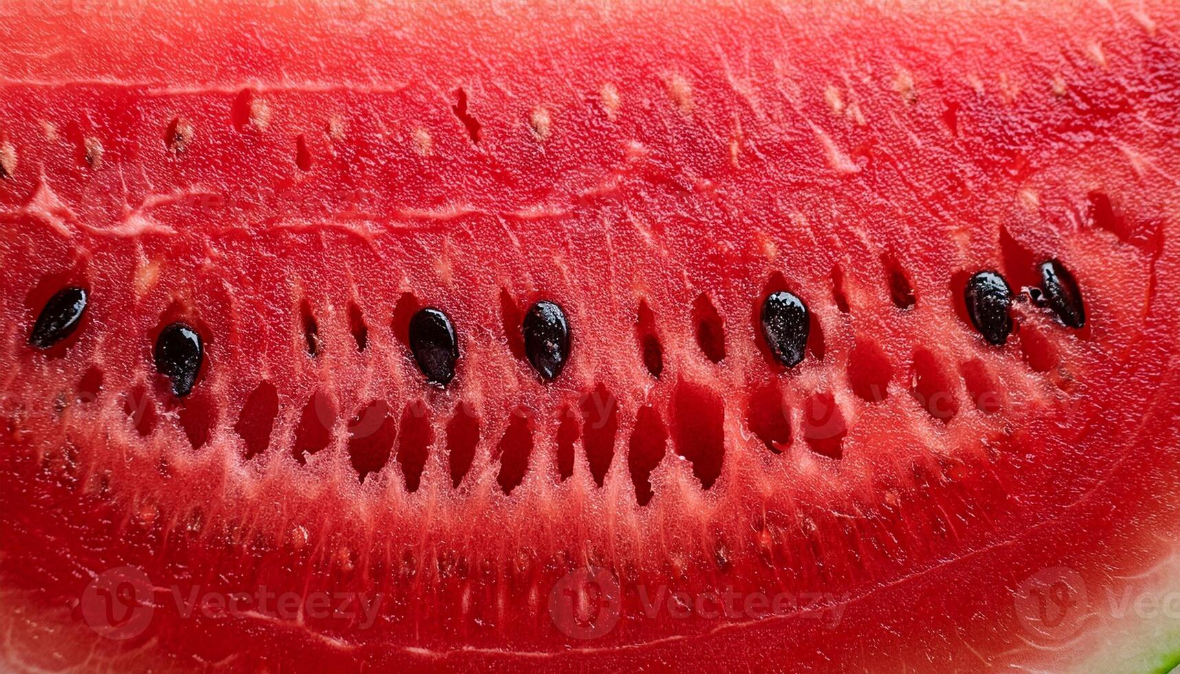 Close-up View of a Watermelon Slice Showcasing Ripe Red Flesh and Seeds photo