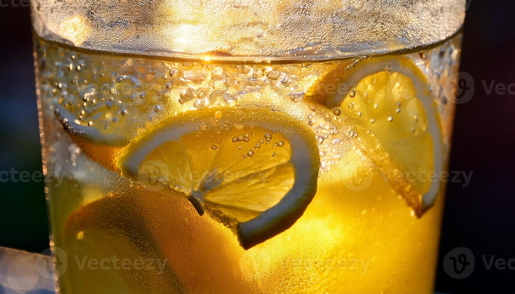 Refreshing Lemon Drink Served in a Glass With Bubbles During a Sunny Outdoor Afternoon Gathering photo