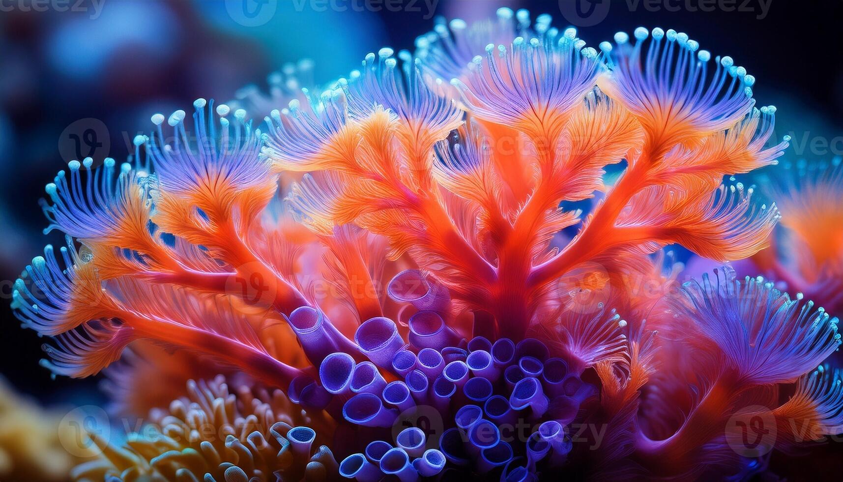 Vibrant Coral Reef Displaying Colorful Marine Life in a Tropical Ocean Environment During the Day photo
