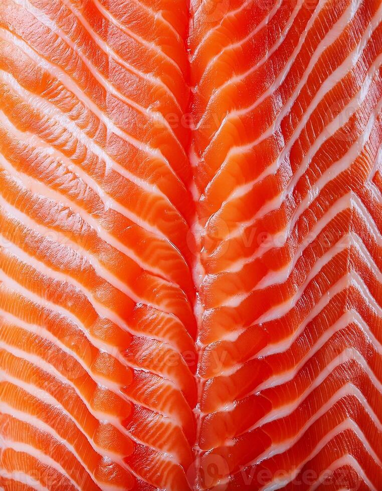 Freshly Cut Salmon Fillet Showcasing Vibrant Colors and Detailed Textures in a Culinary Setting photo