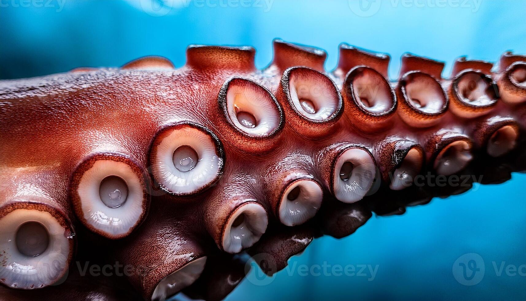 Detailed View of an Octopus Tentacle Showcasing Suction Cups in Vibrant Underwater Setting photo