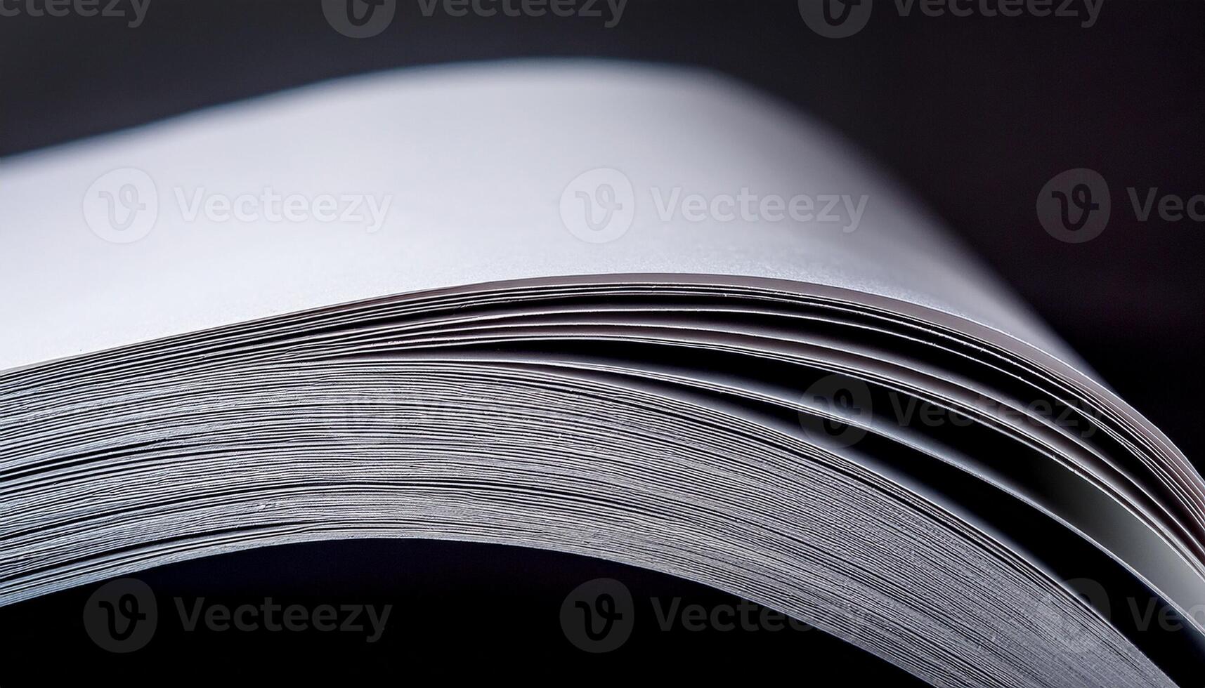 Close-up View of Open Blank Book Pages Showing Fine Details of Paper Texture in Low Light Setting photo