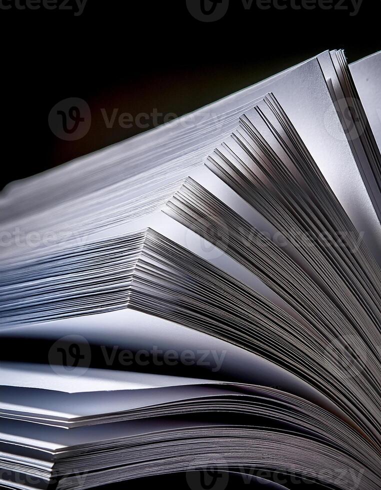 Close-up of an Open Book Showcasing Its Crisp, White Pages Under Soft Lighting at Dusk photo
