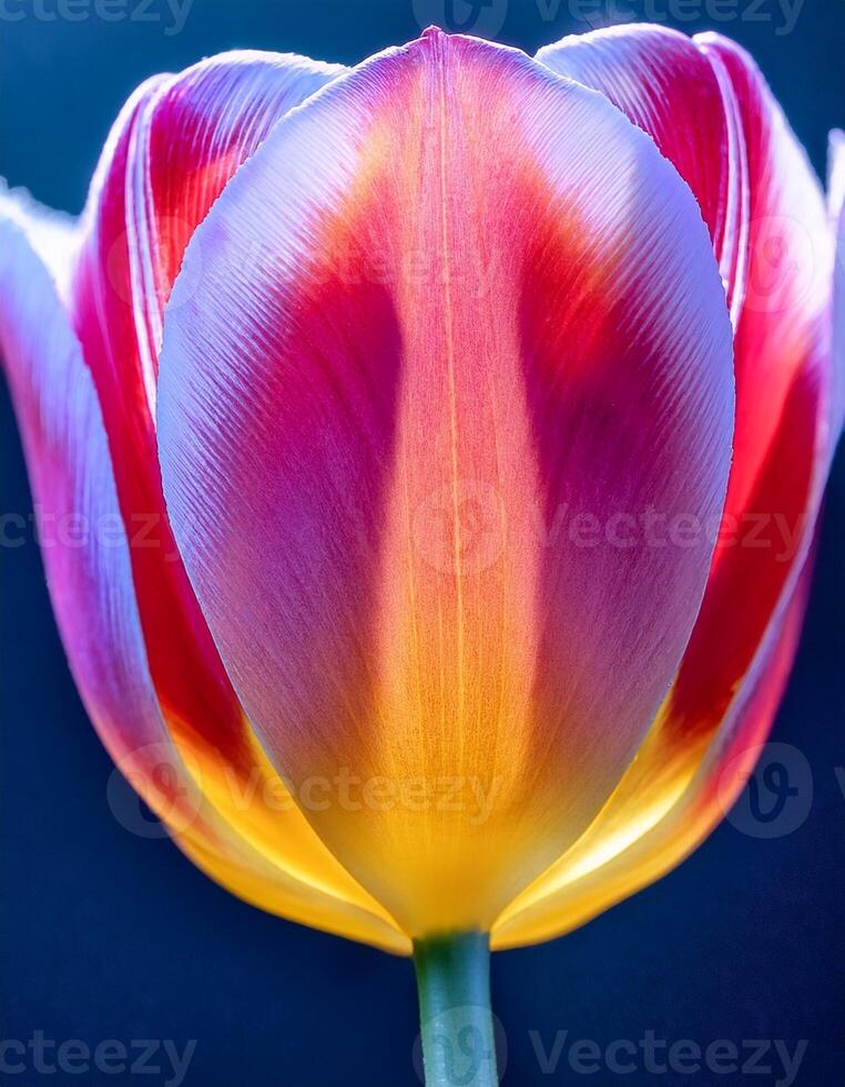 Close-up View of Vibrant Tulip Displaying Bright Colors and Delicate Petals in a Garden Setting During Springtime photo
