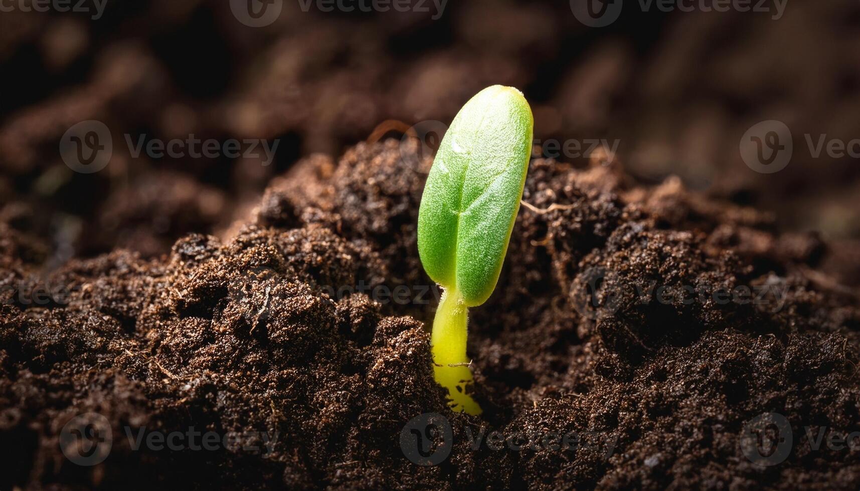 New Seedling Emerging From Fertile Soil in Sunlight During Spring Growth Season photo