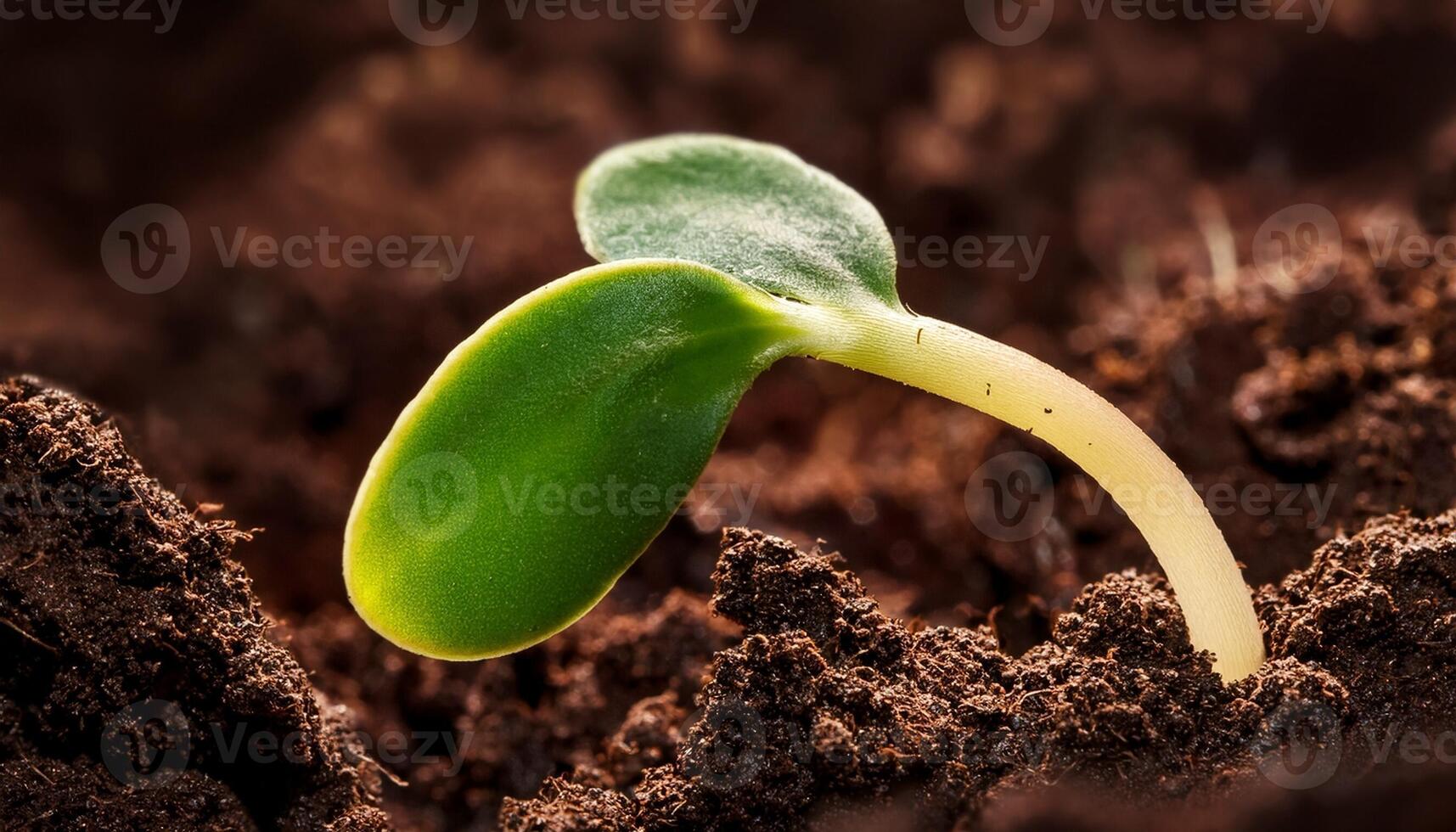 Green Seedling Emerging From Rich Brown Soil in a Garden Setting on a Sunny Day photo