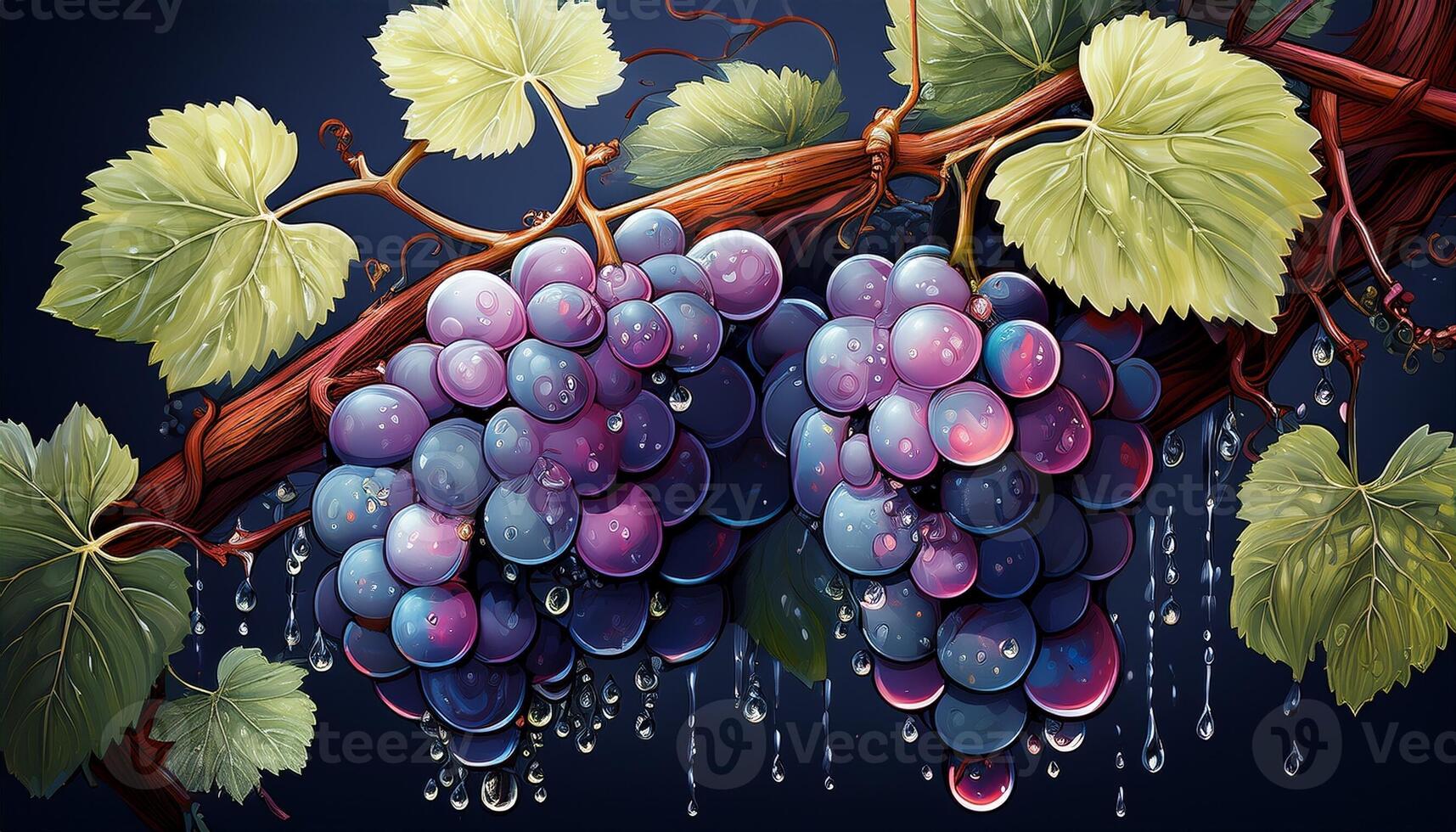 Freshly Harvested Grapes Dripping With Dew Under Soft Morning Light in a Vineyard Setting photo