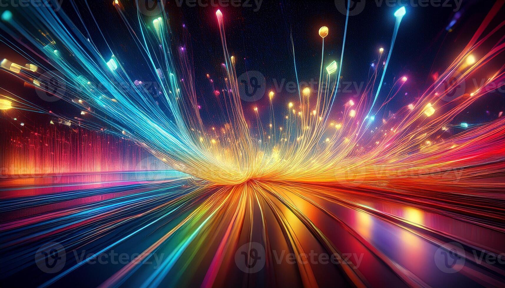 Vivid Lights Burst From Center, Illuminating Dark Space in Dynamic, Colorful Display of Energy and Movement at Night photo