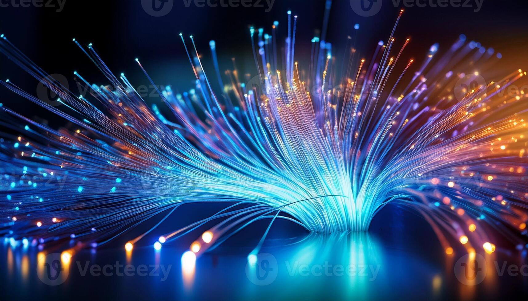 Vibrant Stream of Fiber Optics Glowing in Various Colors Against a Dark Background photo