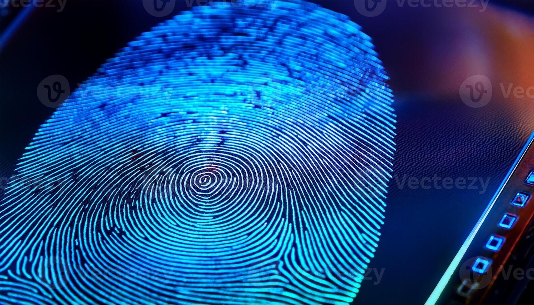 Close View of a Colorful Fingerprint Pattern on a Digital Screen Highlighting Biometric Technology photo