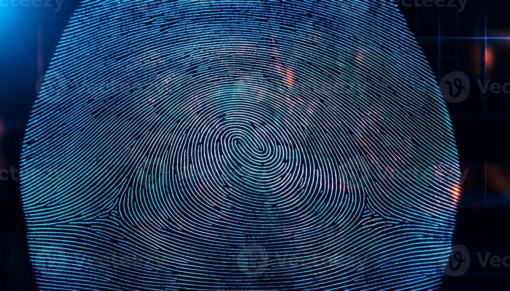 Unique Fingerprint Pattern Illuminated With Vibrant Colors in a Digital Environment Showcasing Intricate Details photo