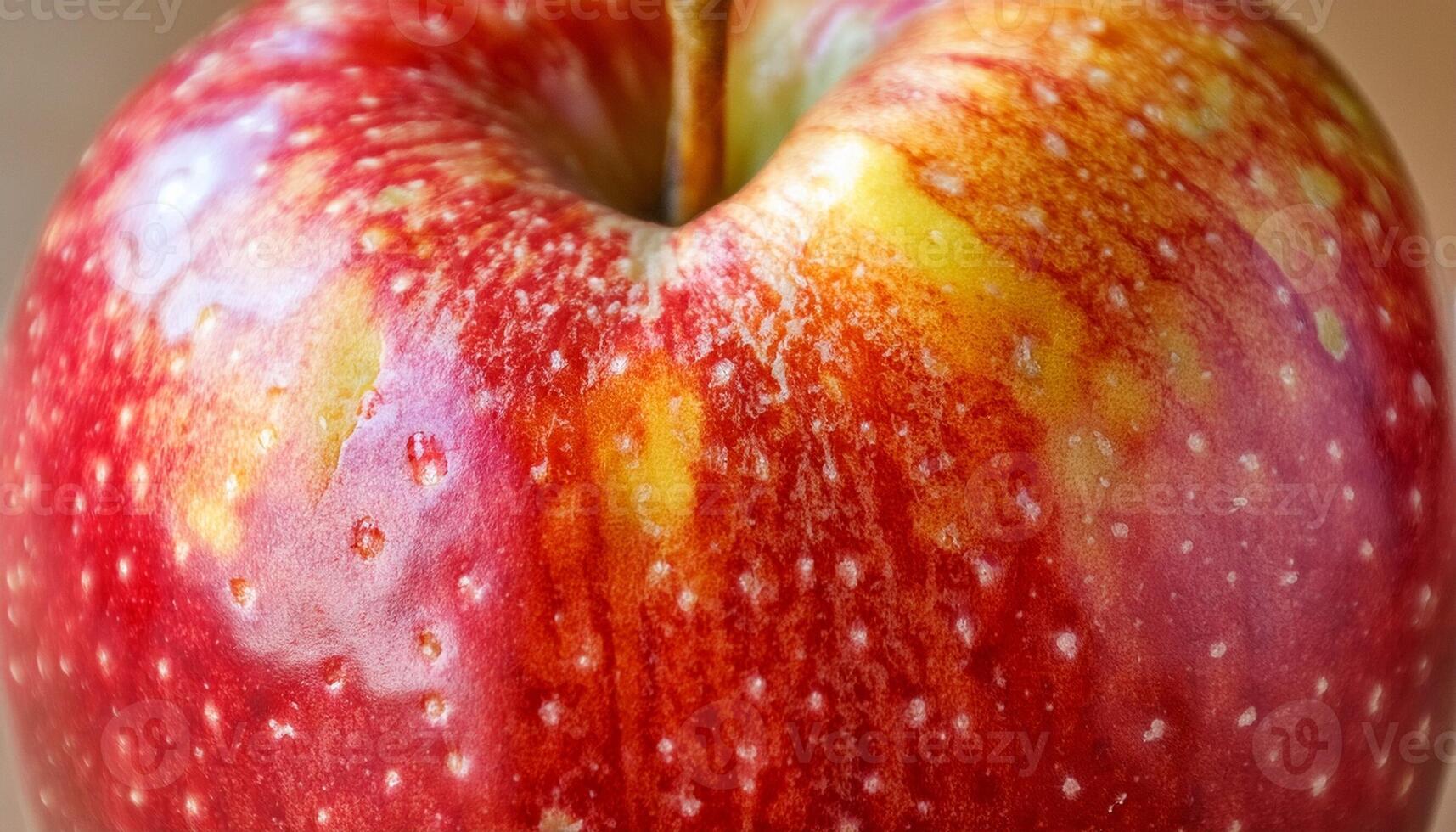 Fresh Red Apple Resting on a Wooden Surface With a Shiny Texture and Vibrant Colors photo
