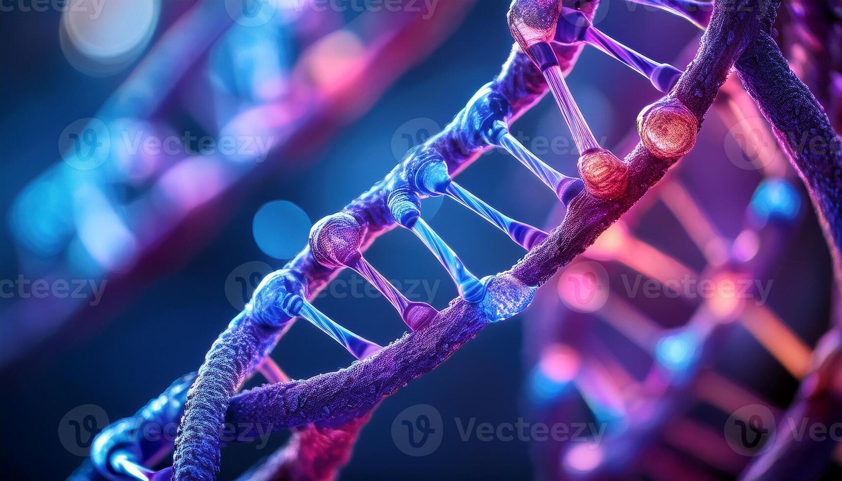 Detailed Visualization of a DNA Double Helix Showcasing Colorful Molecular Structures in a Laboratory Setting photo