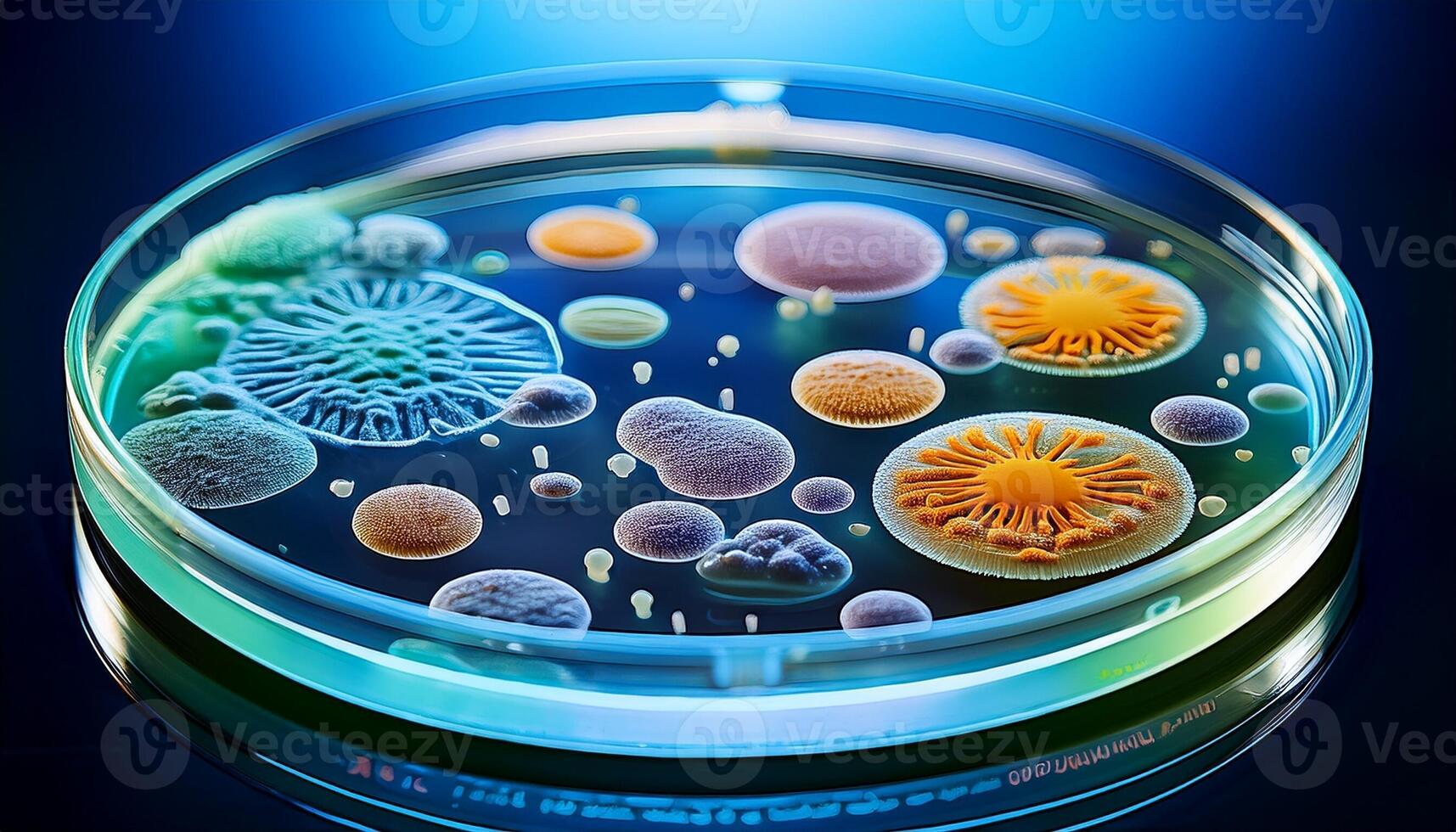 Colorful Microorganisms Observed in a Petri Dish at a Laboratory Setting During a Research Study photo