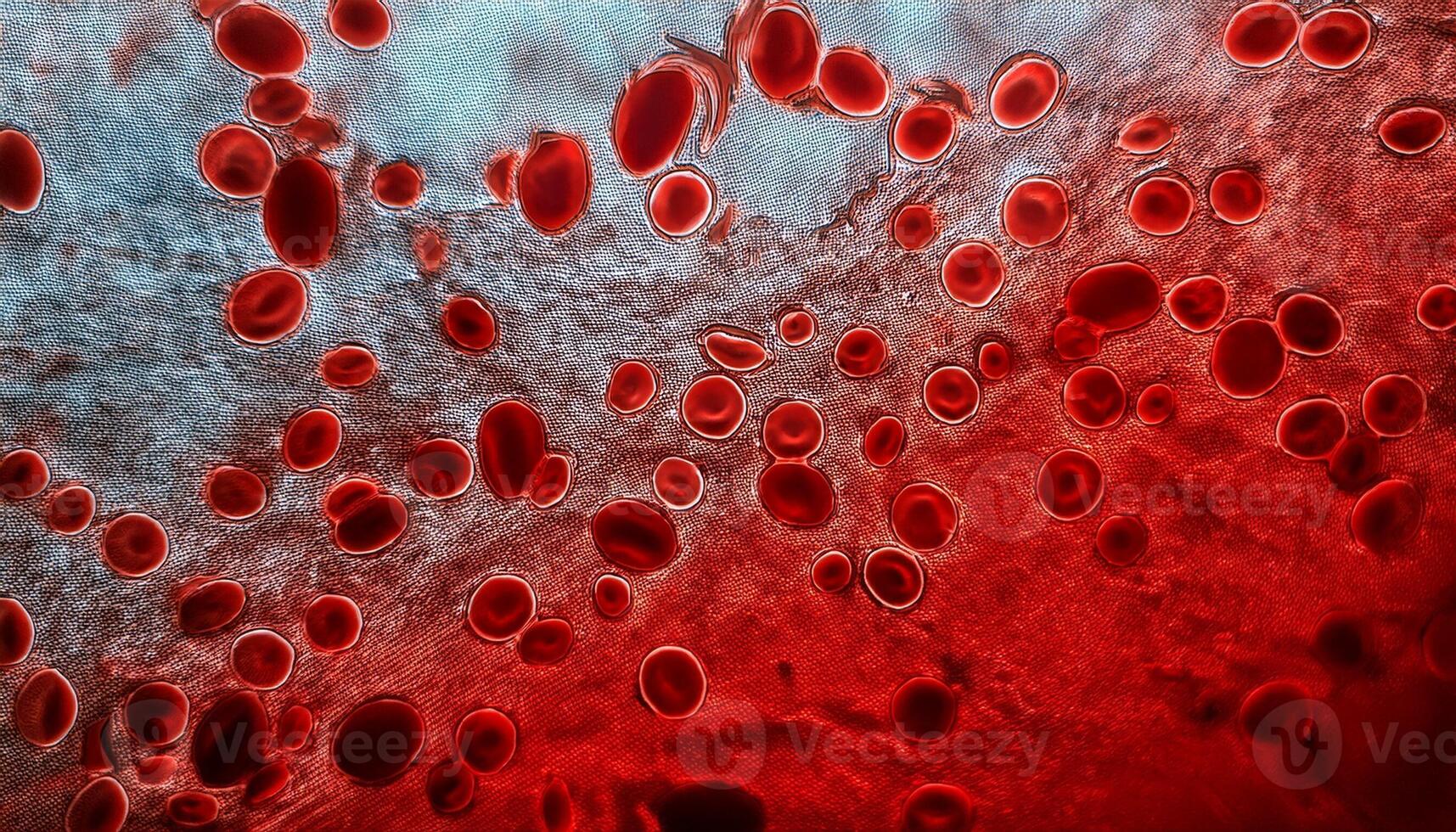 Red Blood Cells Under Microscope Near the Surface of a Human Tissue During Research Analysis in a Laboratory Setting photo