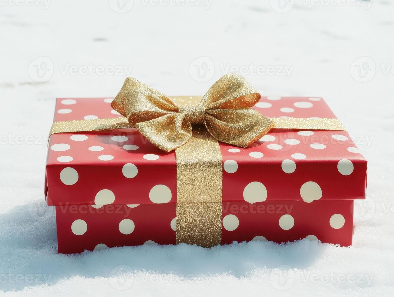 Red Gift Box on Snow. photo
