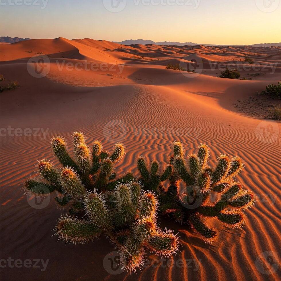 Cactus in the desert at sunset photo