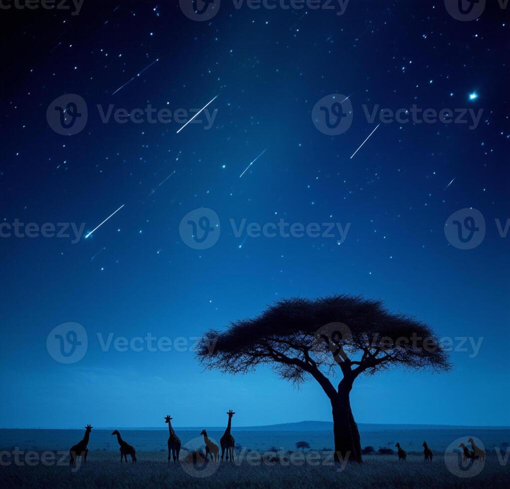 African night safari with giraffes and shooting stars photo