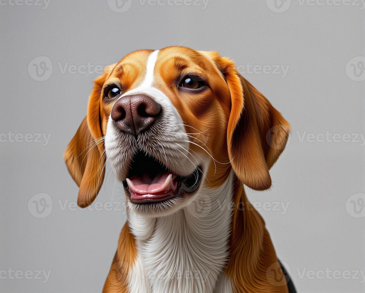 Close-Up Portrait of a Joyful Brown and White Dog with Expressive Eyes photo
