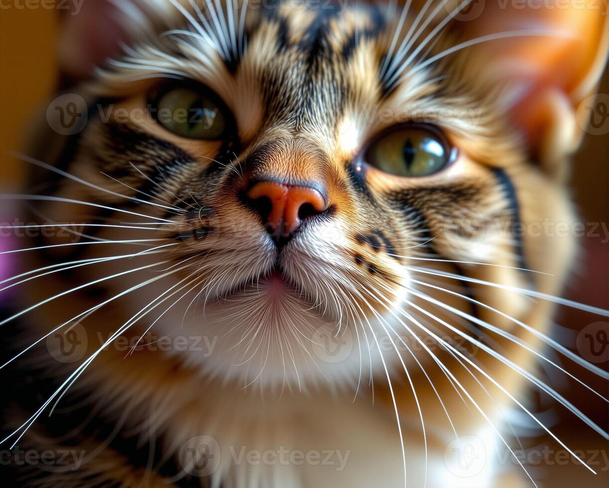 Close-Up Portrait of a Beautifully Patterned Domestic Cat photo