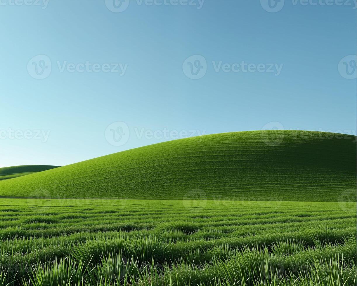 Lush Green Rolling Hills Under Clear Blue Sky in Bright Daylight photo