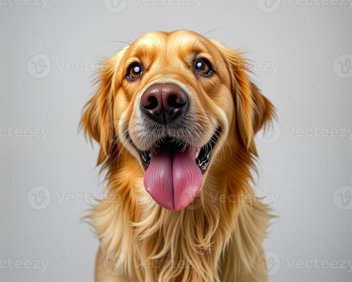 Happy Golden Retriever Dog with Bright Eyes and Playful Expression photo