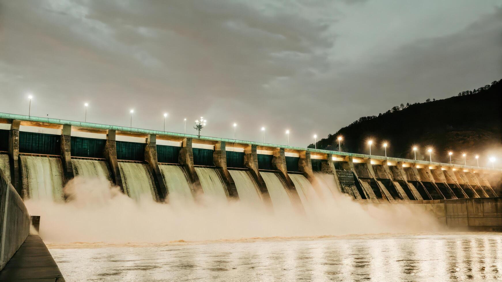A large dam with water flowing over it photo