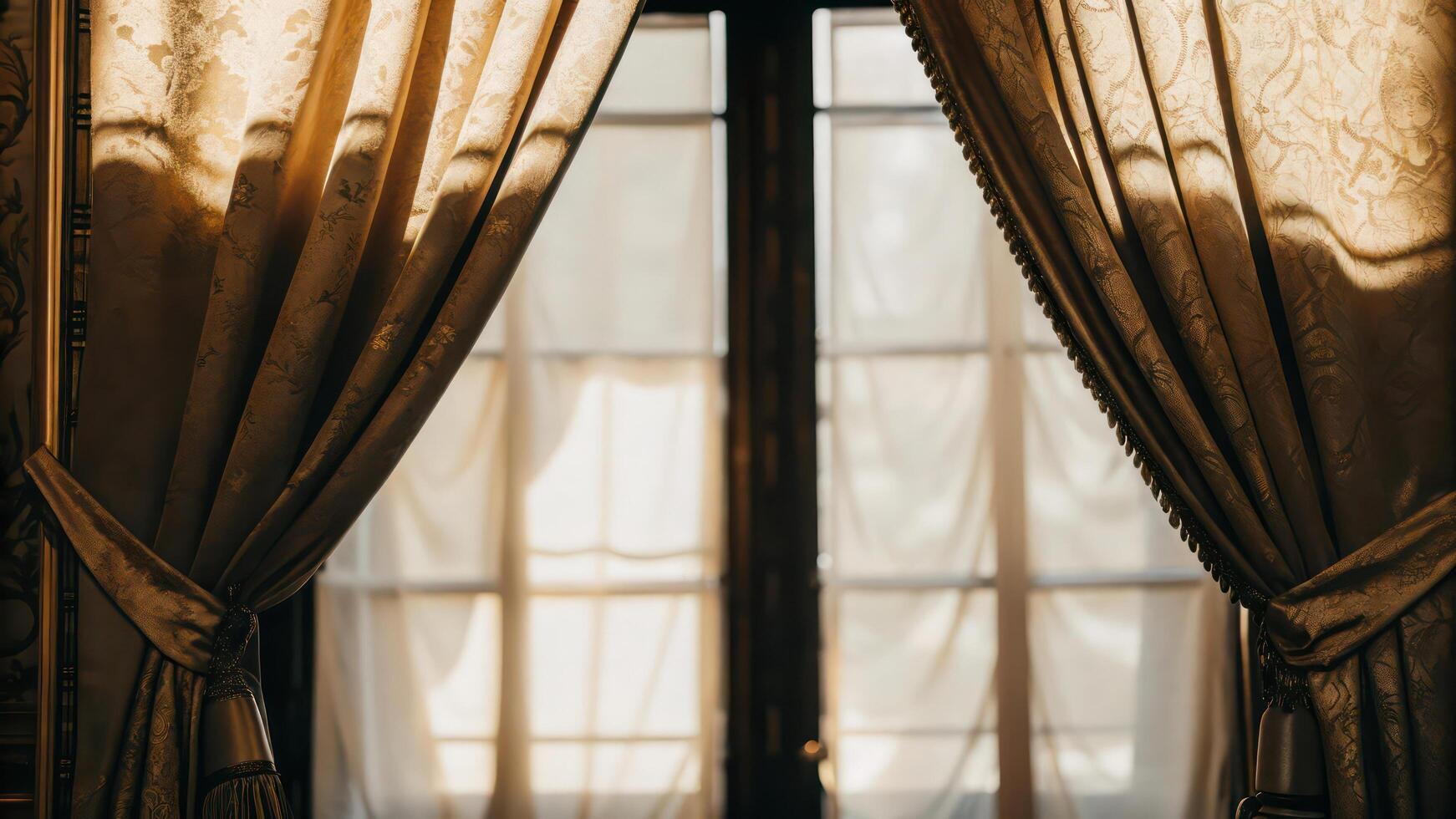 A window with curtains and a curtain rod photo
