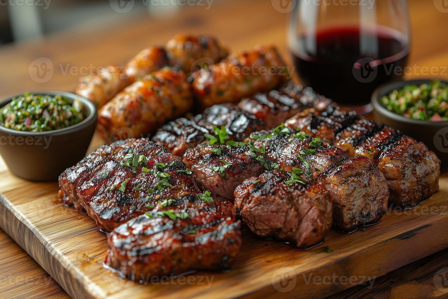 an Argentine asado, with a variety of grilled meats like chorizo and ribs photo