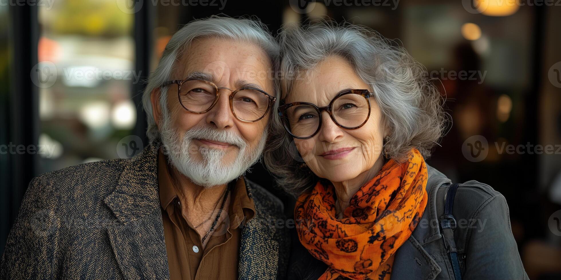 an elegant senior couple dressed in matching outfits photo