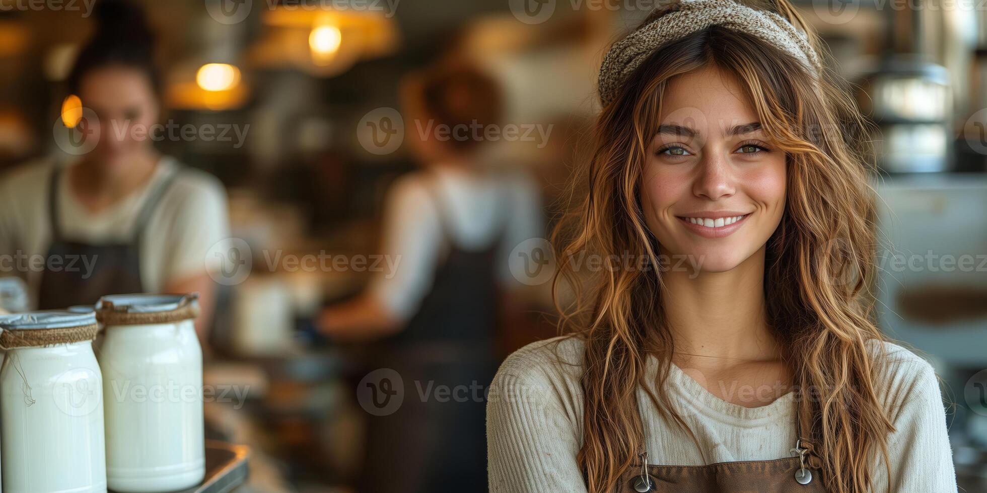 A strong woman confidently runs a dairy cooperative, managing milk production with skill photo