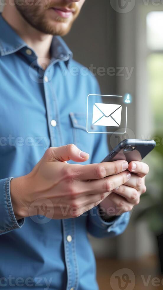 Man using email on smartphone photo