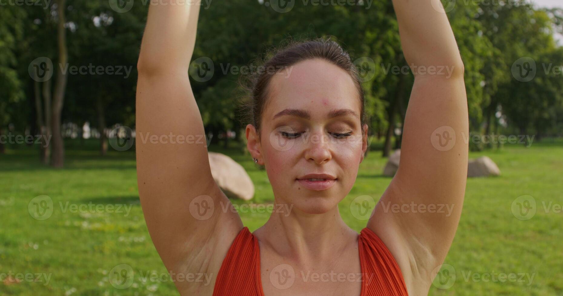 A woman does yoga photo