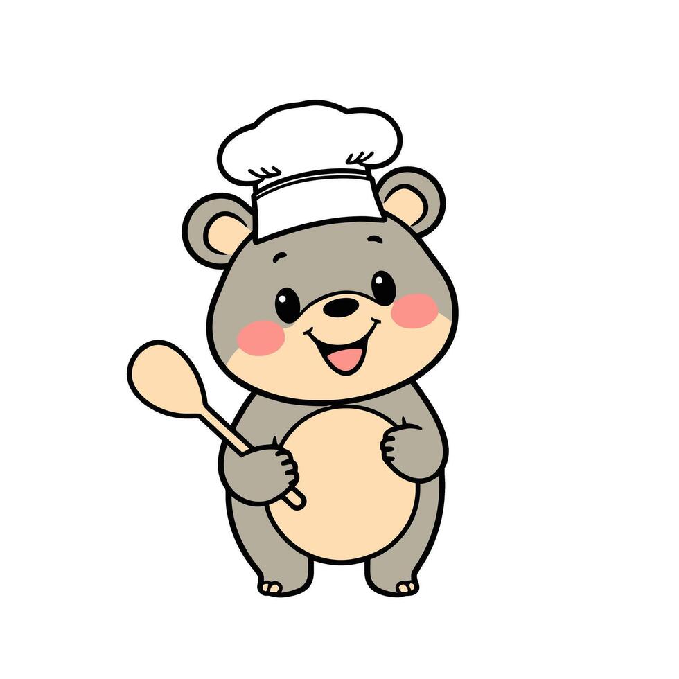 A cartoon bear wearing a chef hat holding a spoon vector