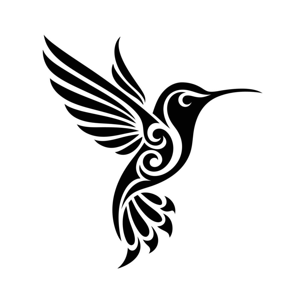 Stylized Black and White Hummingbird Elegant Minimalist Bird Illustration vector