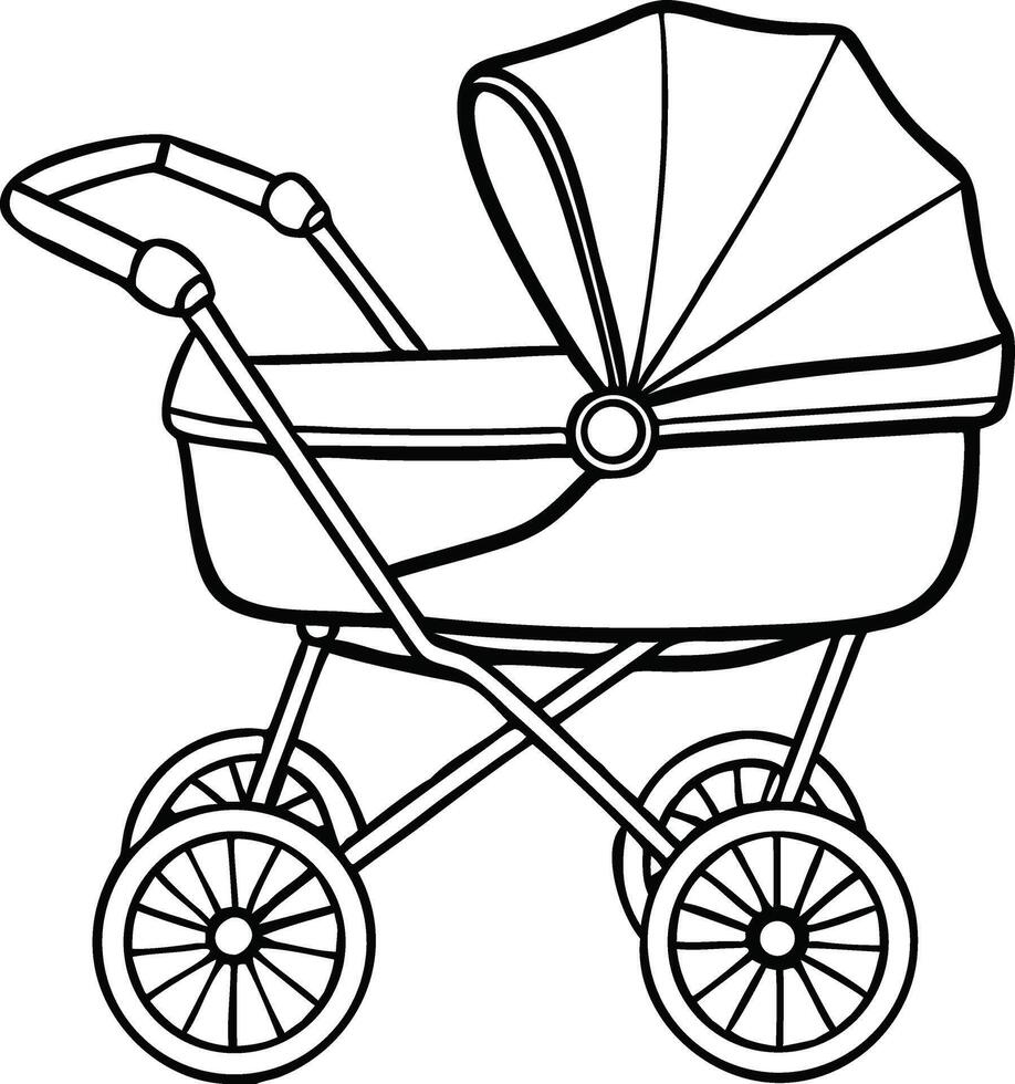 Simple Line Drawing of a Baby Stroller Minimalist Black and White Design vector