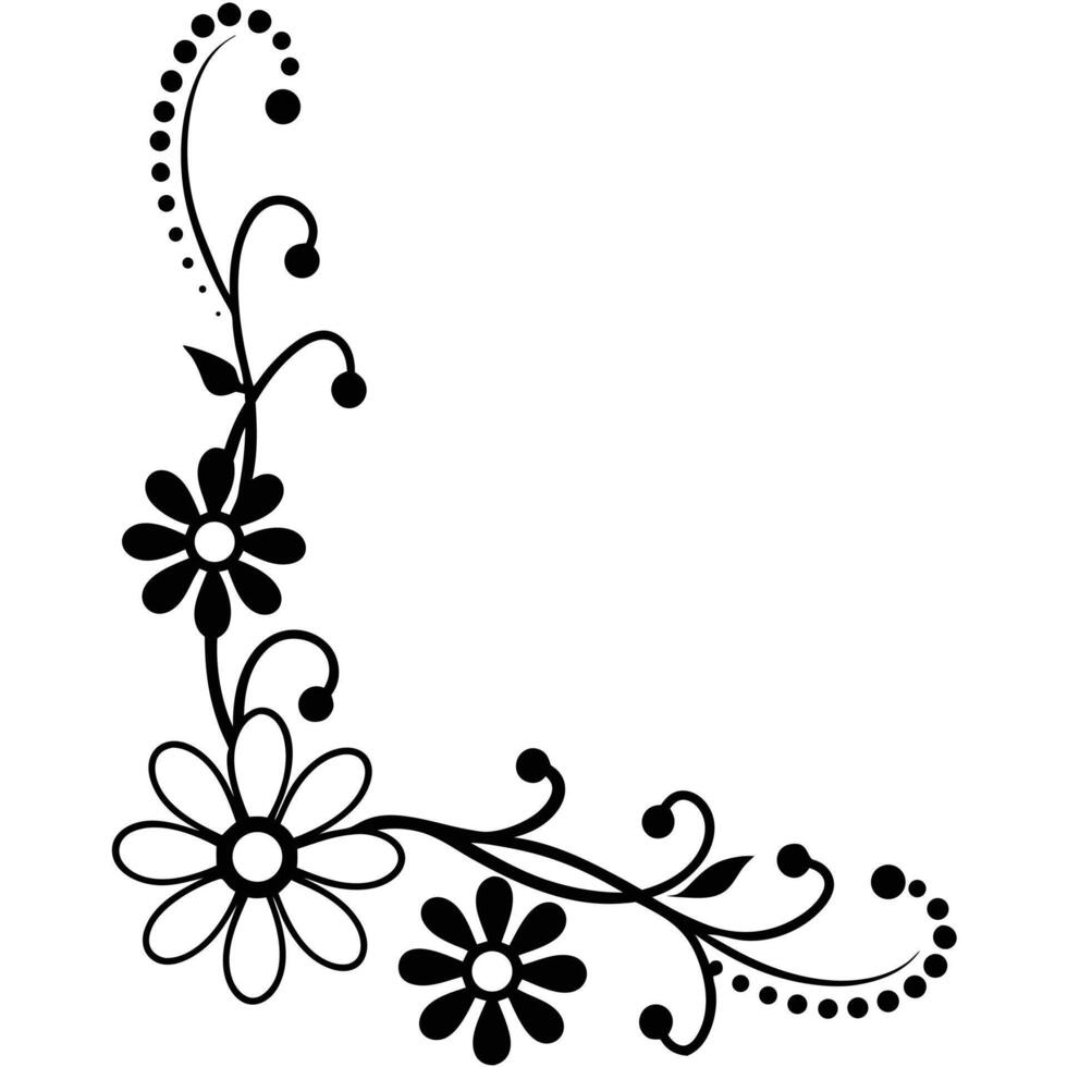 Stylized Black and White Floral Design Elegant Flower Corner Illustration vector